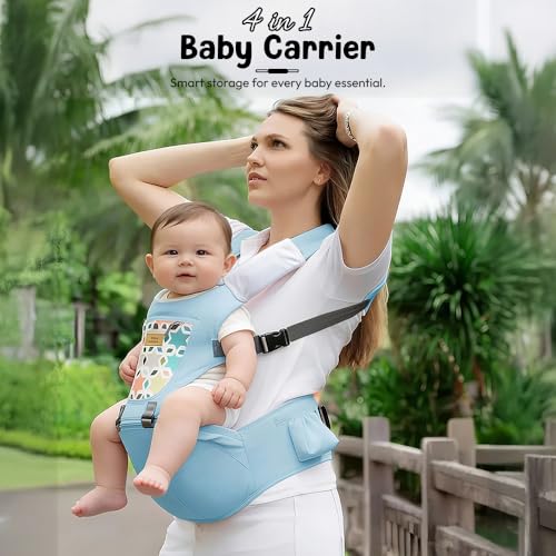StarAndDaisy 4-in-1 Baby Carrier Sling for 0 to 3 Year Baby/Kangaroo Bag with Comfortable Soft Hip Seat/Baby Carrier - 4 Carrying Positions, 2 Storage Pockets (Light Blue) - Image 3
