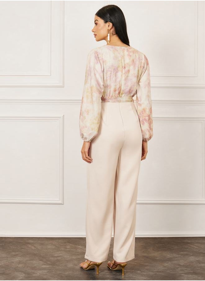 Styli - Floral Print Wide Leg Jumpsuit with Self Tie Up - Image 1