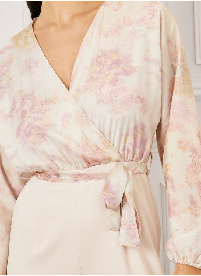 Styli - Floral Print Wide Leg Jumpsuit with Self Tie Up - Image 1