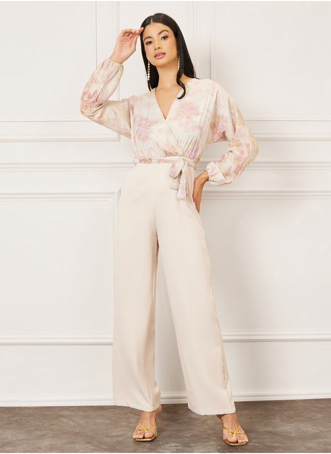 Styli - Floral Print Wide Leg Jumpsuit with Self Tie Up - Image 1