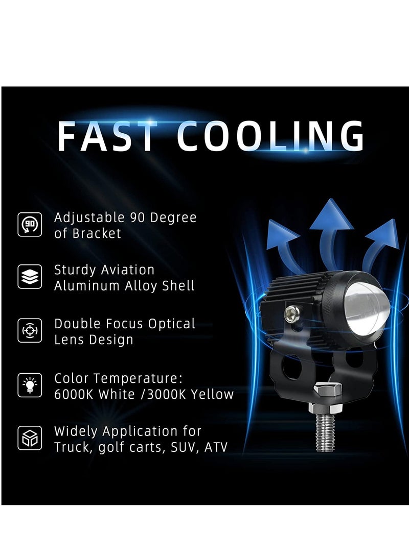 Loquat Motorcycle Driving Light LED High Low Beam Yellow White Fog Light 3 Modes Adjustable Bracket IP67 Waterproof 60W 3575SMD DC 9-30V Work Lamp Compatible with Tractor Truck Car SUV 2Pcs Black - Image 3