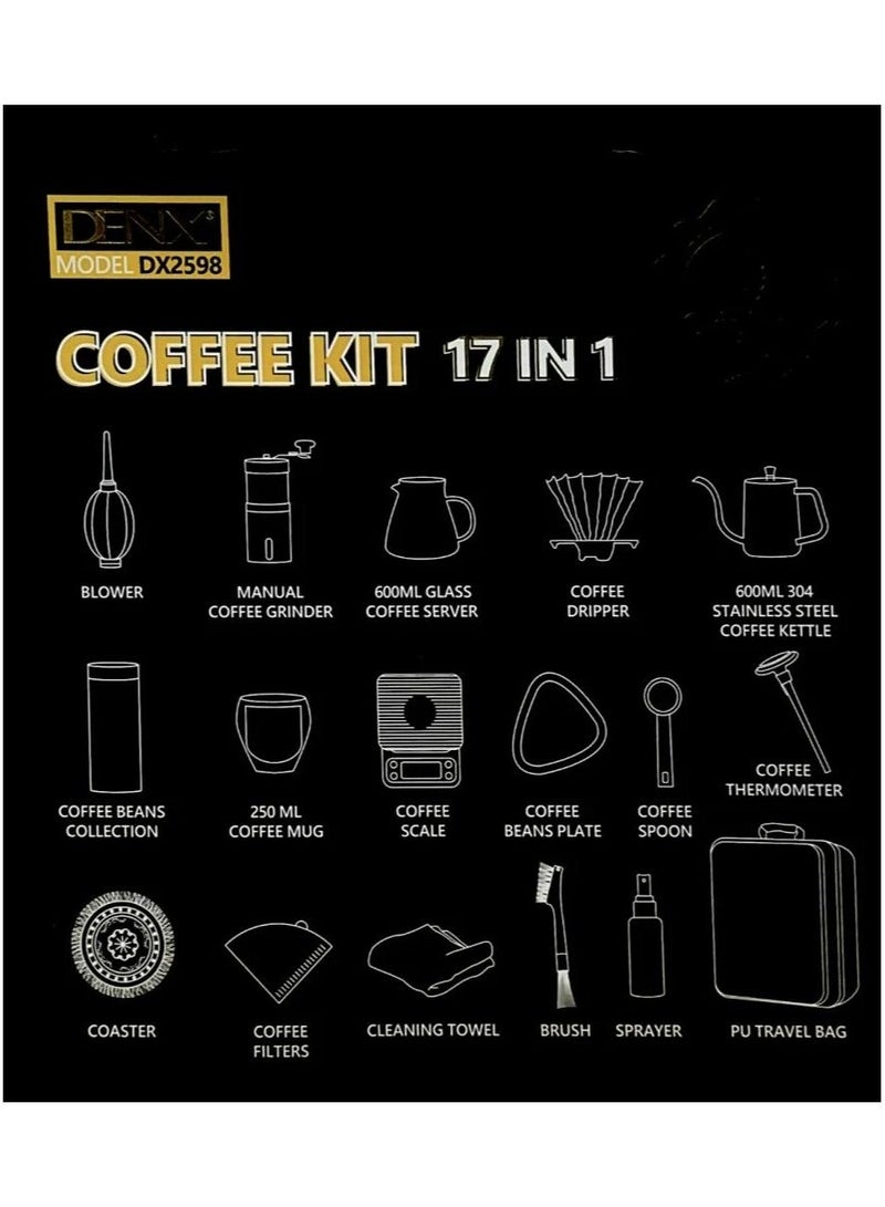 Denx Coffee Maker Kit, 17pcs Coffee Accessories Tools with Portable Carrying Bag, Drip Coffee Kit,Coffee Kit Model DX2598 - 17 in 1 | Complete Portable Coffee Making Set - Image 1
