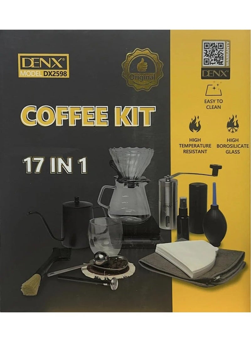 Denx Coffee Maker Kit, 17pcs Coffee Accessories Tools with Portable Carrying Bag, Drip Coffee Kit,Coffee Kit Model DX2598 - 17 in 1 | Complete Portable Coffee Making Set - Image 3