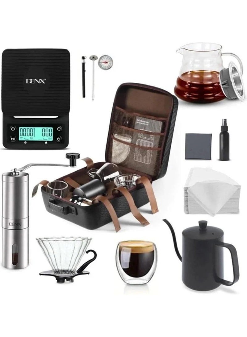 Denx Coffee Maker Kit, 17pcs Coffee Accessories Tools with Portable Carrying Bag, Drip Coffee Kit,Coffee Kit Model DX2598 - 17 in 1 | Complete Portable Coffee Making Set - Image 2