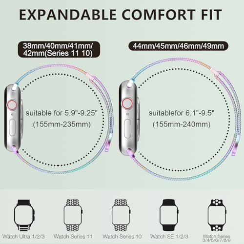 MARGE PLUS Compatible with Apple Watch Band 38mm 40mm 41mm 42mm 44mm 45mm 46mm 49mm Women Men, Stainless Steel Mesh Loop Magnetic Clasp Replacement for iWatch Series 11 10 9 8 7 6 5 4 SE3 SE2 Ultra 3 - Image 2