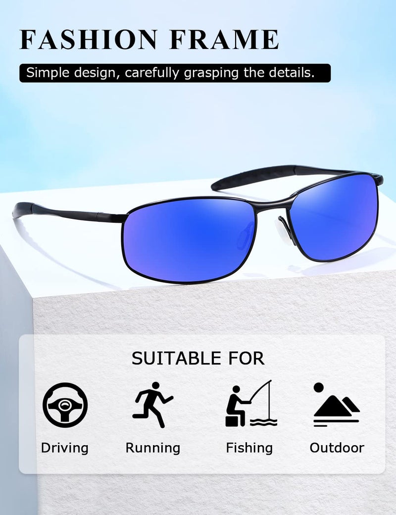 AEVOGUE Polarized Sunglasses For Men Rectangle Metal Frame Retro Sun Glasses AE0395 (Black Frame Mirror Blue Lens, 59) - Image 5