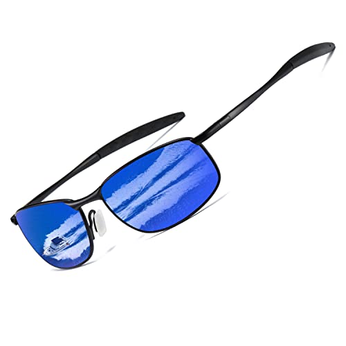 AEVOGUE Polarized Sunglasses For Men Rectangle Metal Frame Retro Sun Glasses AE0395 (Black Frame Mirror Blue Lens, 59) - Image 1
