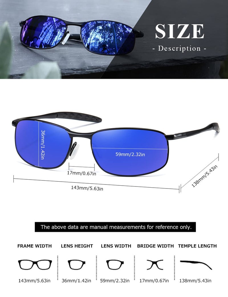 AEVOGUE Polarized Sunglasses For Men Rectangle Metal Frame Retro Sun Glasses AE0395 (Black Frame Mirror Blue Lens, 59) - Image 3