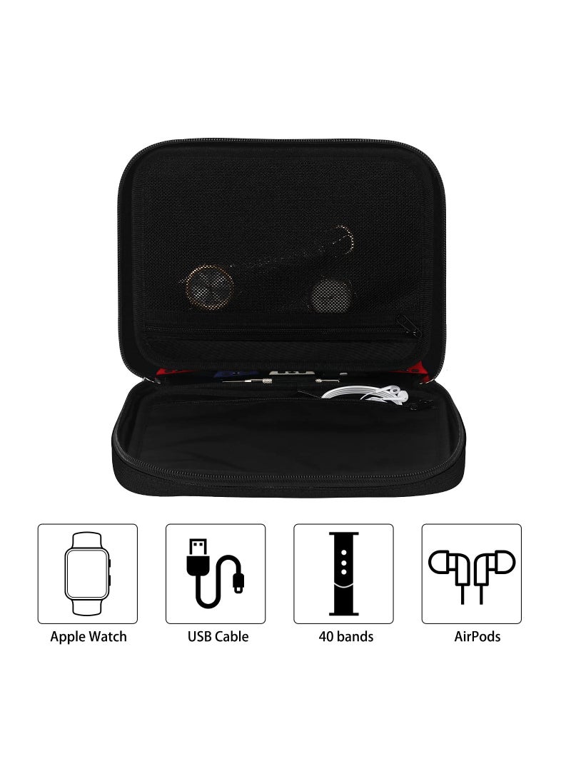 40 Watch Bands Organizer Case, Waterproof Carrying Storage Strap Travel Case, Compatible with Apple Watch, for Fitbit Series, Watch Band Pin, Cable, Earphones (Black) - Image 3