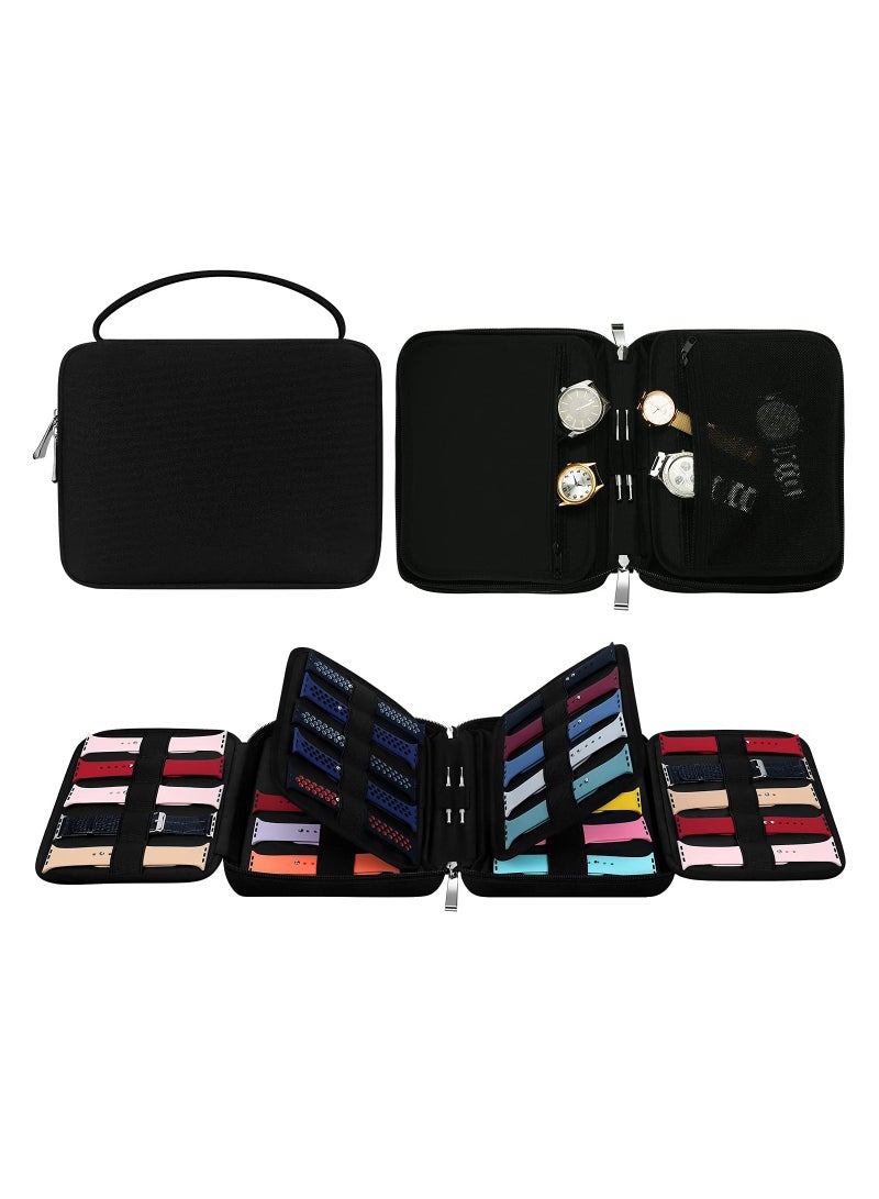 40 Watch Bands Organizer Case, Waterproof Carrying Storage Strap Travel Case, Compatible with Apple Watch, for Fitbit Series, Watch Band Pin, Cable, Earphones (Black) - Image 1