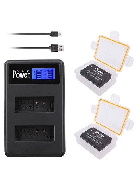 DMK Power LP-E12 Battery w/Box (2-Pack) and LCD Dual USB Charger REPLACEMENT Compatible with Canon LP-E12 EOS M M2 M10 M50 M100 EOS 100D EOS Rebel SL1 EOS K' X7 PowerShot SX70 HS