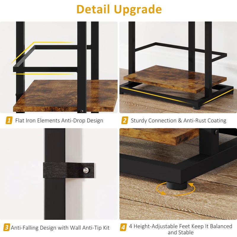 Hosfais Book Shelf Narrow Bookshelf: 5 Tier Wood Bookcase with Metal Edge Protection Industrial Modern Bookshelf Book Storage Organizer for Living Room Bedroom Home Office (Rustic Brown) - Image 3