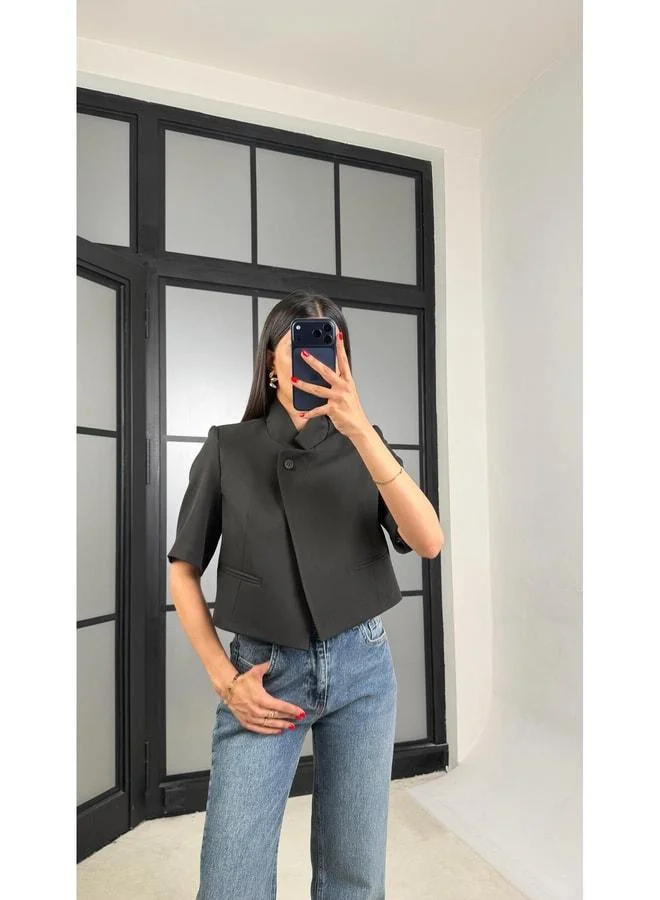 Gaus Black Short Sleeve Crop Jacket GAUS-01561.