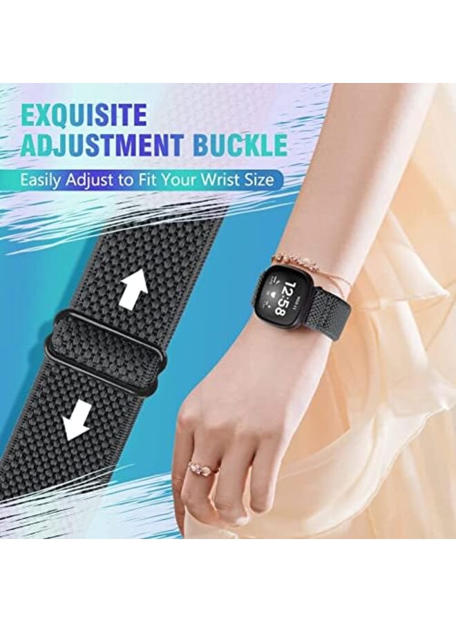 كاست ويف أربطة مرنة متوافقة مع فيتبيت فيرسا 3 قابلة للتعديل وناعمة وقابلة للتمدد وأساور ساعة للنساء والرجال أساور معصم من النايلون قابلة للتمدد باللون الأسود والأخضر والأحمر - Image 2