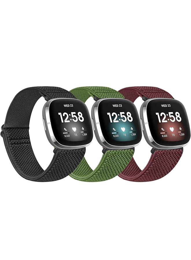 كاست ويف أربطة مرنة متوافقة مع فيتبيت فيرسا 3 قابلة للتعديل وناعمة وقابلة للتمدد وأساور ساعة للنساء والرجال أساور معصم من النايلون قابلة للتمدد باللون الأسود والأخضر والأحمر - Image 1