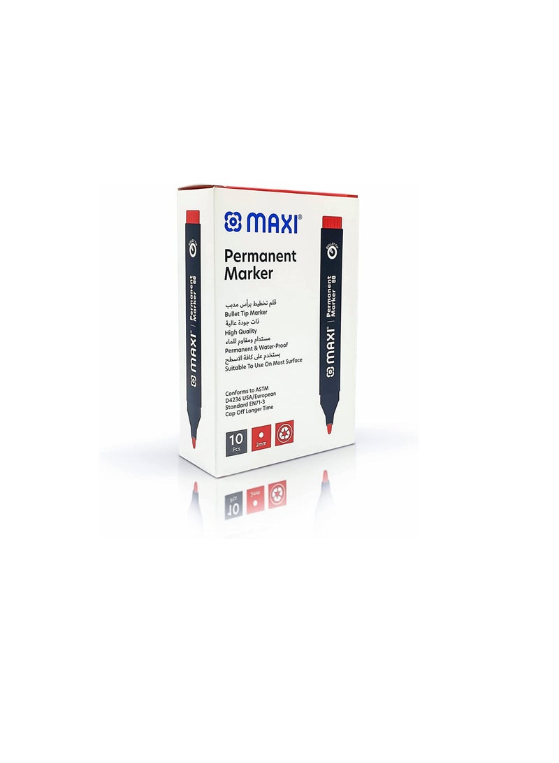 Maxi Permanent marker with Bullet tip 10pc Red - Image 2