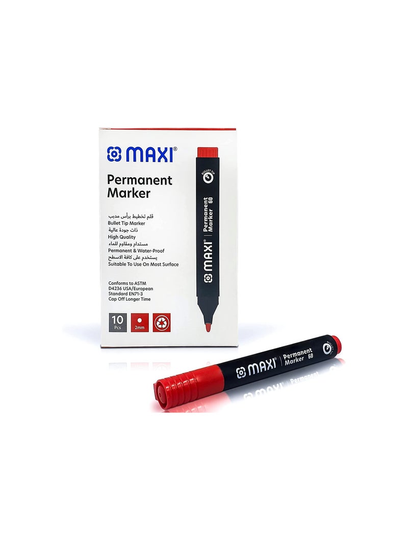Maxi Permanent marker with Bullet tip 10pc Red - Image 1