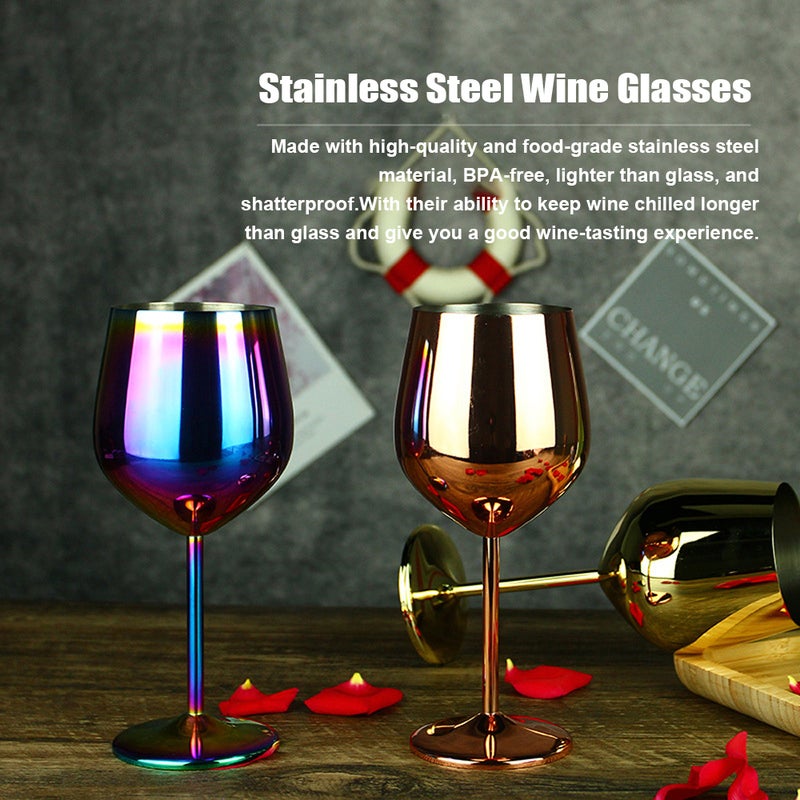 Stainless Steel Wine Glasses 14oz Unbreakable Metal Wine Glass Unique Cocktail Goblets for Engagement Anniversary Pool Party - Image 2