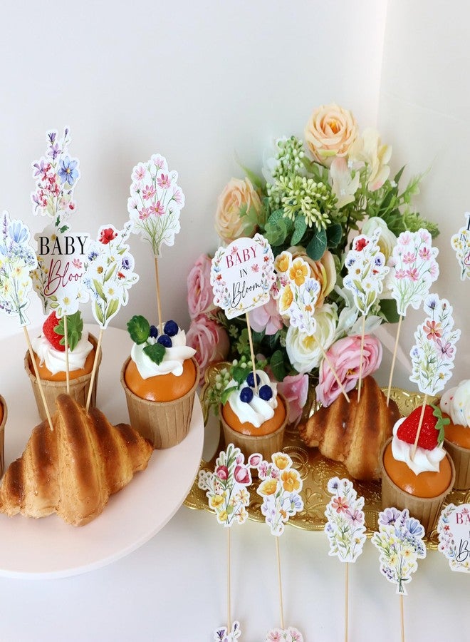 SUPROD 36PCS Flower Cake & Cupcake Toppers for Baby in Bloom Baby Shower Decorations - Image 3
