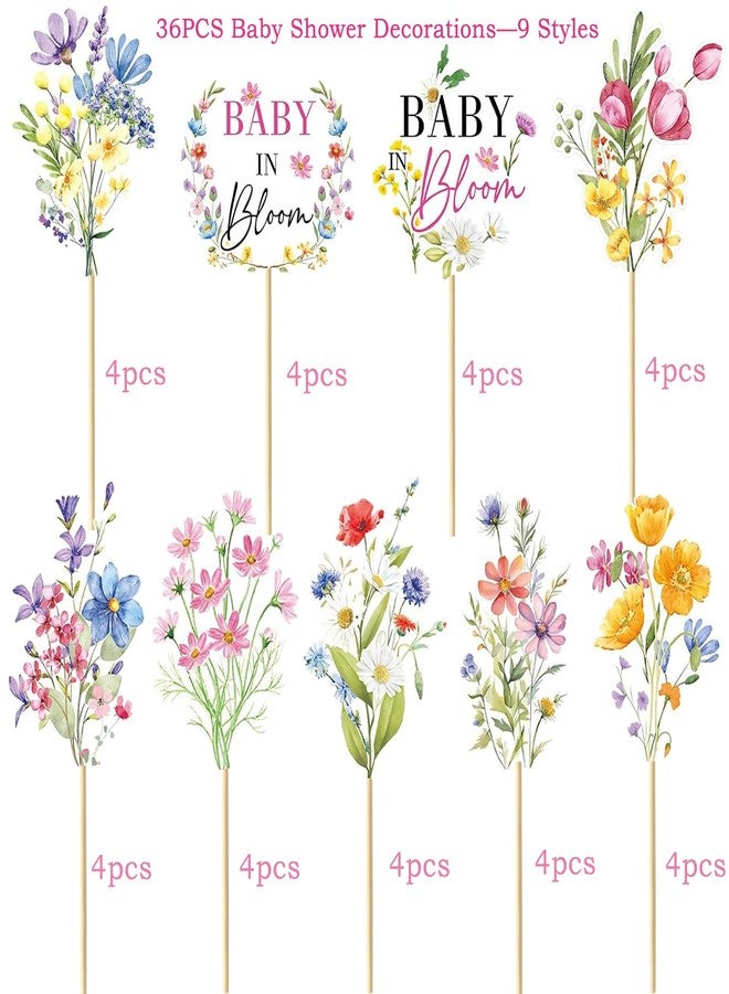 SUPROD 36PCS Flower Cake & Cupcake Toppers for Baby in Bloom Baby Shower Decorations - Image 5