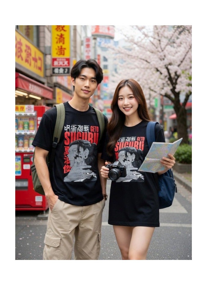 Dirty Lizard 1pc Unisex black t-shirt with Anime print 100% cotton 15 - Image 1