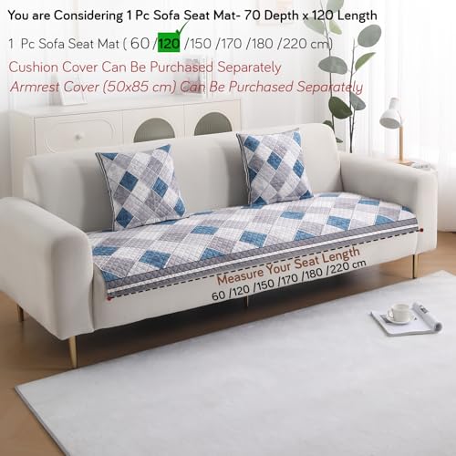 HOKIPO 'LiefNest' Holland Velvet Sofa Cover Mat with Foam Filling for 1/2/3 Seater & L-Shape Sofa. Make Your Own Sofa Cover Set, Mat Size: 120(L) cm, Diamond Slate Grey Blue (IN-822-D2) - Image 5