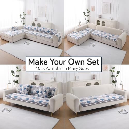 HOKIPO 'LiefNest' Holland Velvet Sofa Cover Mat with Foam Filling for 1/2/3 Seater & L-Shape Sofa. Make Your Own Sofa Cover Set, Mat Size: 120(L) cm, Diamond Slate Grey Blue (IN-822-D2) - Image 3