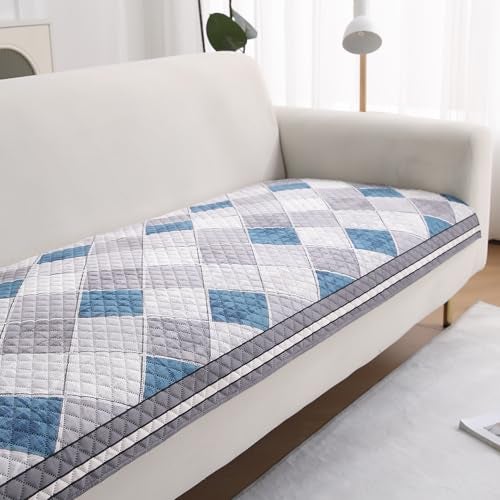 HOKIPO 'LiefNest' Holland Velvet Sofa Cover Mat with Foam Filling for 1/2/3 Seater & L-Shape Sofa. Make Your Own Sofa Cover Set, Mat Size: 120(L) cm, Diamond Slate Grey Blue (IN-822-D2) - Image 1