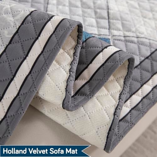 HOKIPO 'LiefNest' Holland Velvet Sofa Cover Mat with Foam Filling for 1/2/3 Seater & L-Shape Sofa. Make Your Own Sofa Cover Set, Mat Size: 120(L) cm, Diamond Slate Grey Blue (IN-822-D2) - Image 2