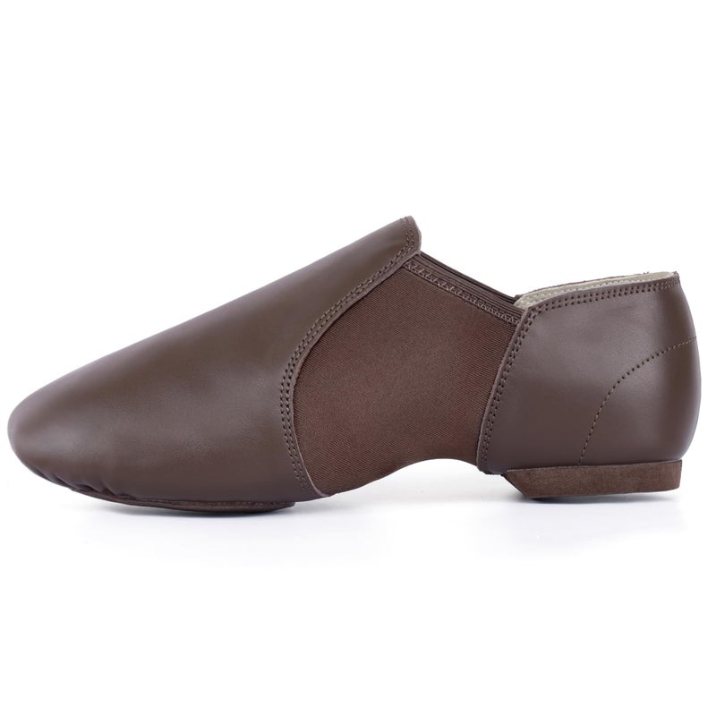 Linodes Unisex Leather Upper Jazz Shoe Slip-on Dance Shoes for Women and Men Coffee 8M - Image 2