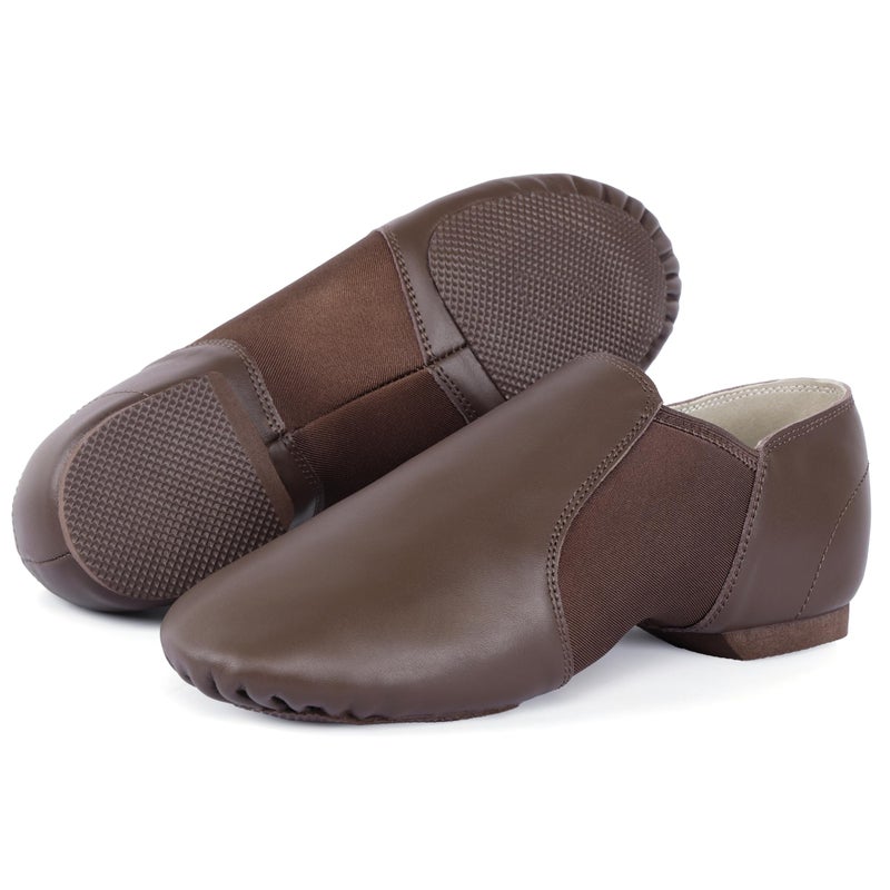 Linodes Unisex Leather Upper Jazz Shoe Slip-on Dance Shoes for Women and Men Coffee 8M - Image 5