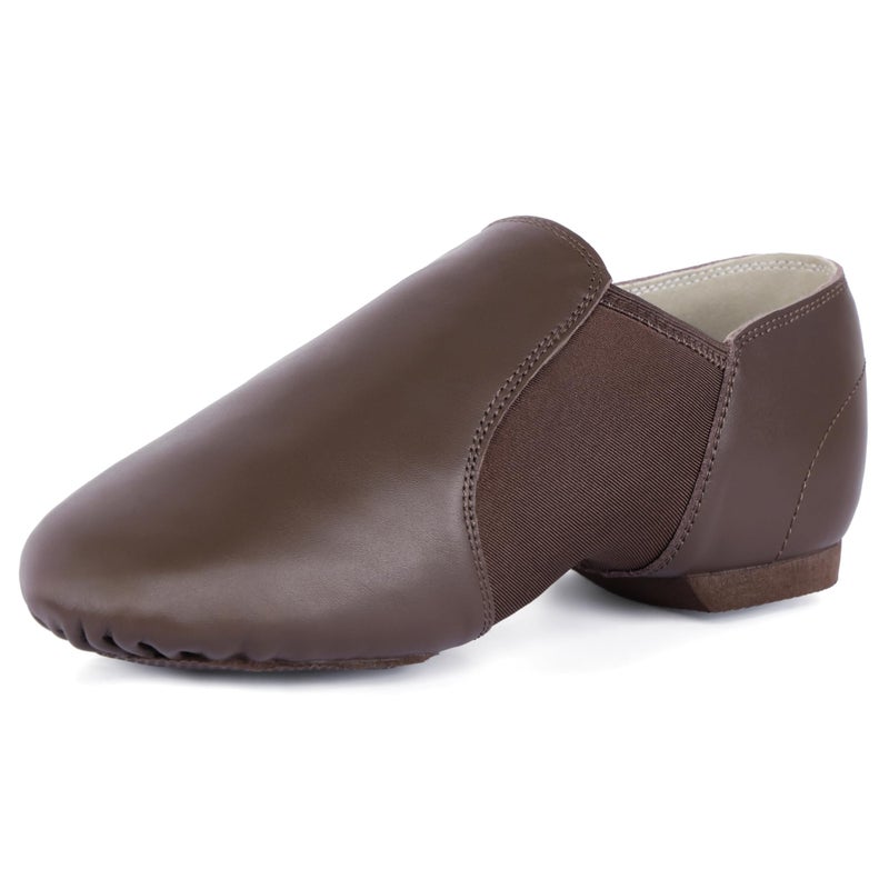 Linodes Unisex Leather Upper Jazz Shoe Slip-on Dance Shoes for Women and Men Coffee 8M - Image 1