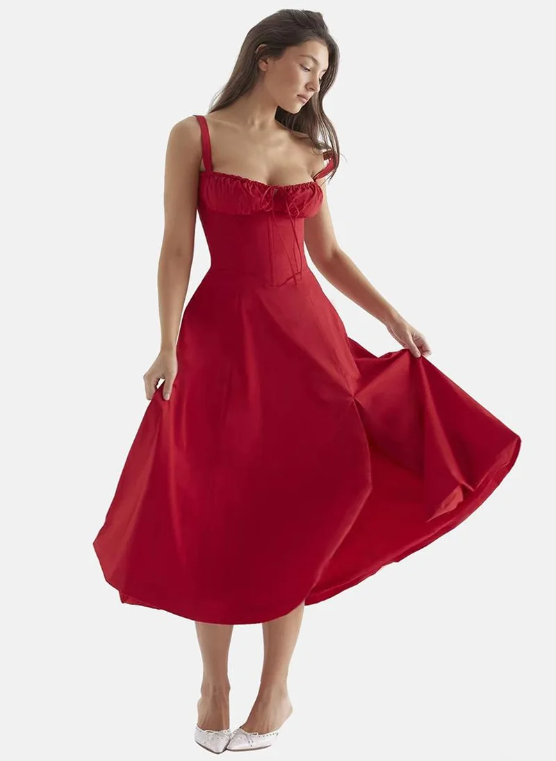 يونيكي Red Sweetheart Neck Solid Fit & Flared Dress