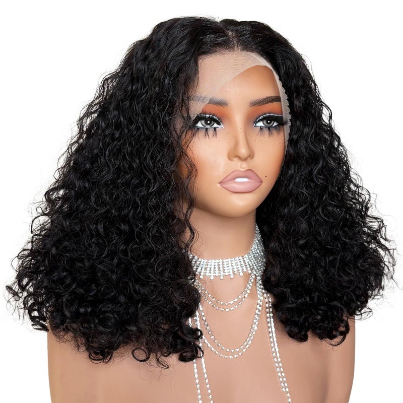 ijoy Burmese Curly Human Hair Wig 13x4 Lace Front Wigs 180 Density Pre Plucked Brazilian Tiny Knots 18 Inch Lace Frontal Wig Natural Black Blend Curly - Image 1
