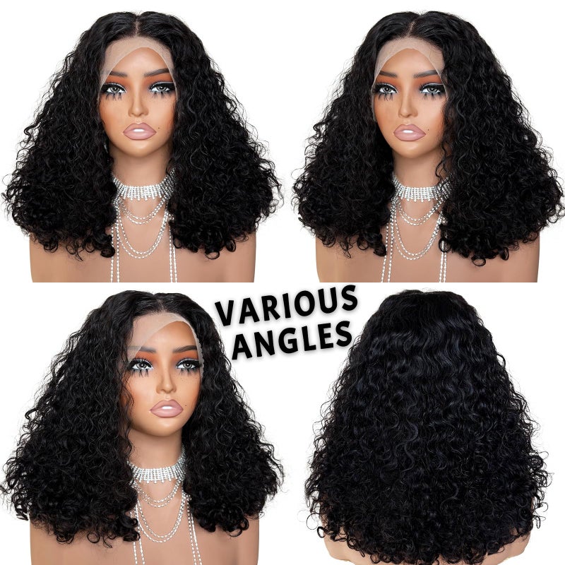 ijoy Burmese Curly Human Hair Wig 13x4 Lace Front Wigs 180 Density Pre Plucked Brazilian Tiny Knots 18 Inch Lace Frontal Wig Natural Black Blend Curly - Image 5