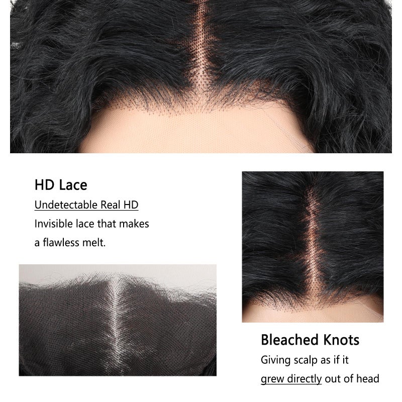 ijoy Burmese Curly Human Hair Wig 13x4 Lace Front Wigs 180 Density Pre Plucked Brazilian Tiny Knots 18 Inch Lace Frontal Wig Natural Black Blend Curly - Image 2