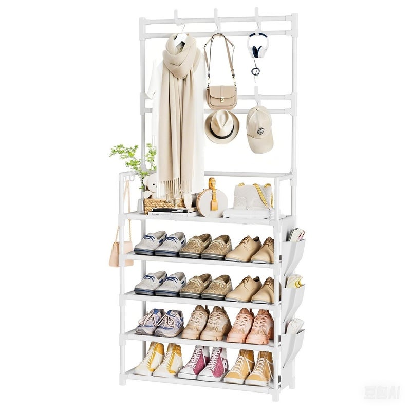 OYREL Shoe Rack 5 Tier Shoe Organizer Storage 15-20 Pairs Shoes Rack for Closet Entrance Shoe Rack Organizer with Hooks and Side Pocket Entryway Shoe Holder Space Saving Free Standing Shoe Racks - Image 1