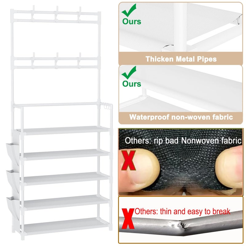 OYREL Shoe Rack 5 Tier Shoe Organizer Storage 15-20 Pairs Shoes Rack for Closet Entrance Shoe Rack Organizer with Hooks and Side Pocket Entryway Shoe Holder Space Saving Free Standing Shoe Racks - Image 5