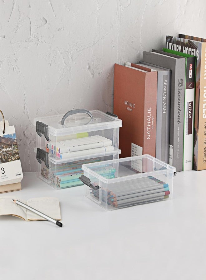 BTSKY 3 Layers Dolphin Clear Pencil Box with Handle & Lid, Large Capacity Pencil Holder Boxes with Secure Buckle, Plastic Storage Box Crayon Boxes, Grey - Image 3