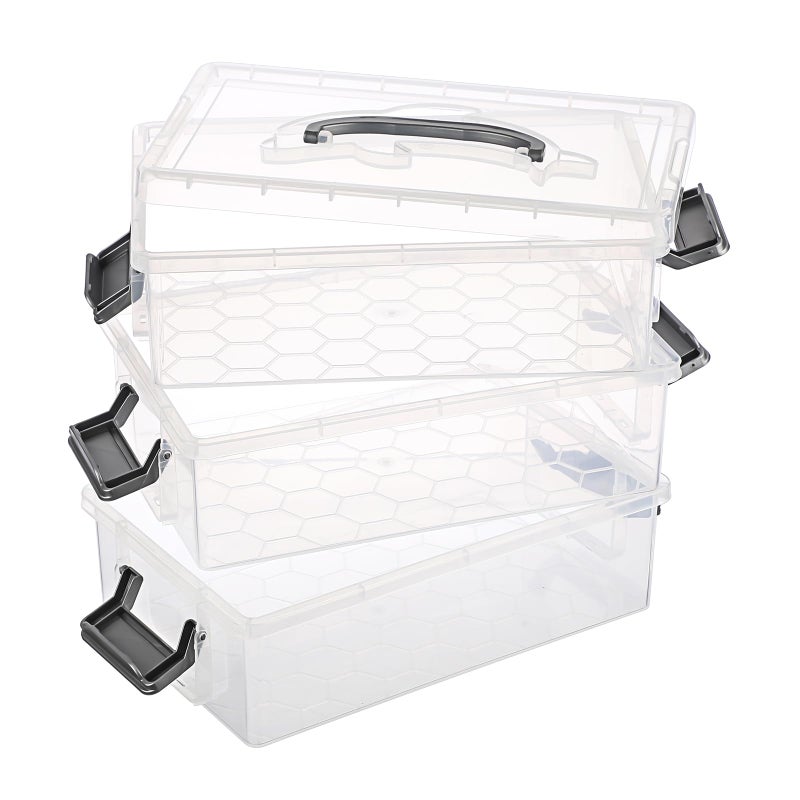 BTSKY 3 Layers Dolphin Clear Pencil Box with Handle & Lid, Large Capacity Pencil Holder Boxes with Secure Buckle, Plastic Storage Box Crayon Boxes, Grey - Image 1