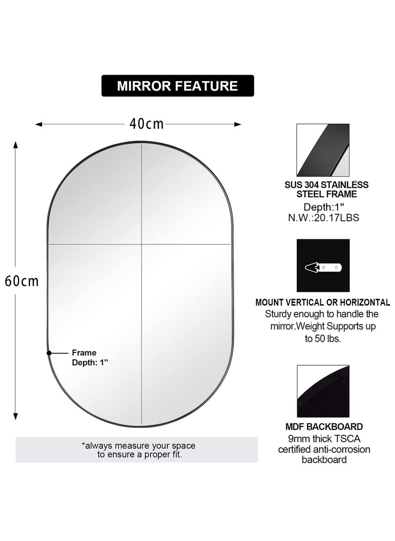 40X60 Mirror Oval for Bathroom, Black Oval Mirrors for Wall, Pill Shaped Mirror 1’’ Deep Metal Frame Mirror Elongated Hangs Vertically&Horizontally Ideal for Limited Space