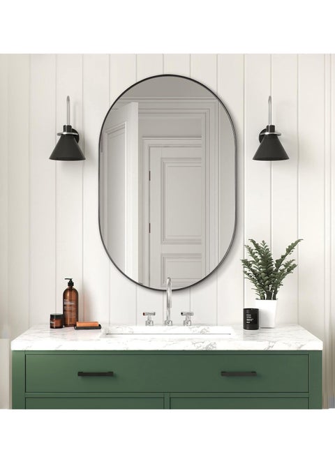 40X60 Mirror Oval for Bathroom, Black Oval Mirrors for Wall, Pill Shaped Mirror 1’’ Deep Metal Frame Mirror Elongated Hangs Vertically&Horizontally Ideal for Limited Space