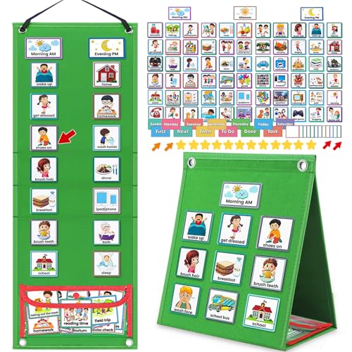 ALSLEA Visual Schedule for Kids with Autism Chore Chart for Kids Daily Routine Chart Autism Learning Materials Toddler Planning Board Visual Schedule for Classroom Home with 124 Cards Green - Image 1