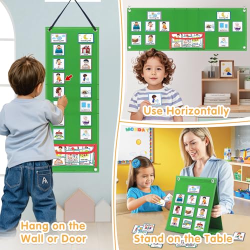 ALSLEA Visual Schedule for Kids with Autism Chore Chart for Kids Daily Routine Chart Autism Learning Materials Toddler Planning Board Visual Schedule for Classroom Home with 124 Cards Green - Image 3