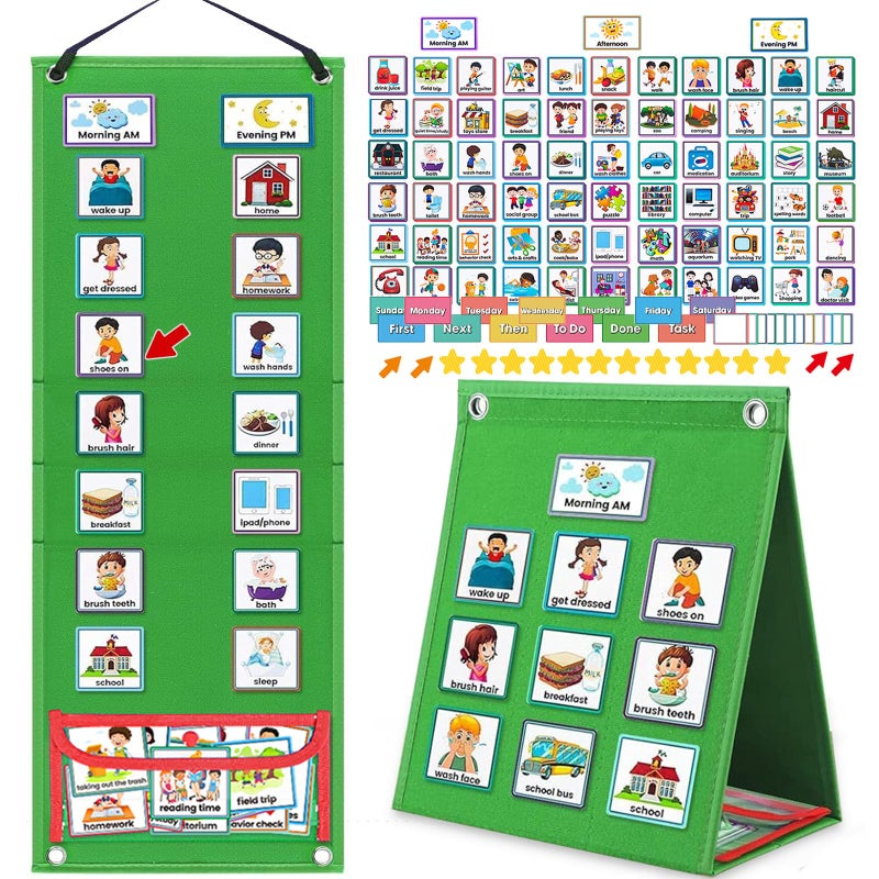 ALSLEA Visual Schedule for Kids with Autism Chore Chart for Kids Daily Routine Chart Autism Learning Materials Toddler Planning Board Visual Schedule for Classroom Home with 124 Cards Green - Image 2