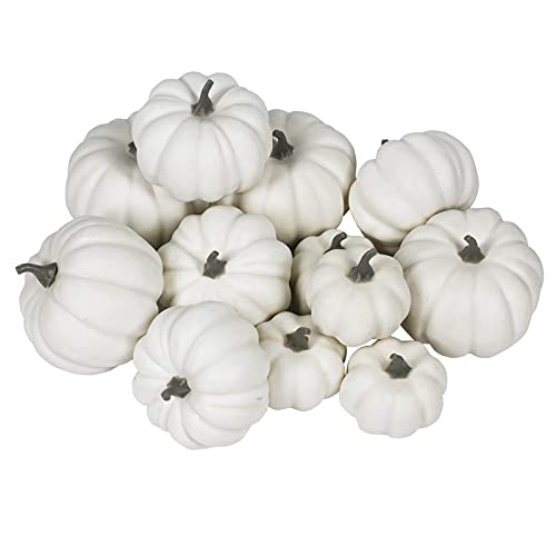 Orgrimmar 12PCS Realistic Artificial Pumpkins Lifelike Fake Pumpkins Table Fireplace Decor for Fall Harvest Wedding Halloween Thanksgiving (White, 12PCS) - Image 1