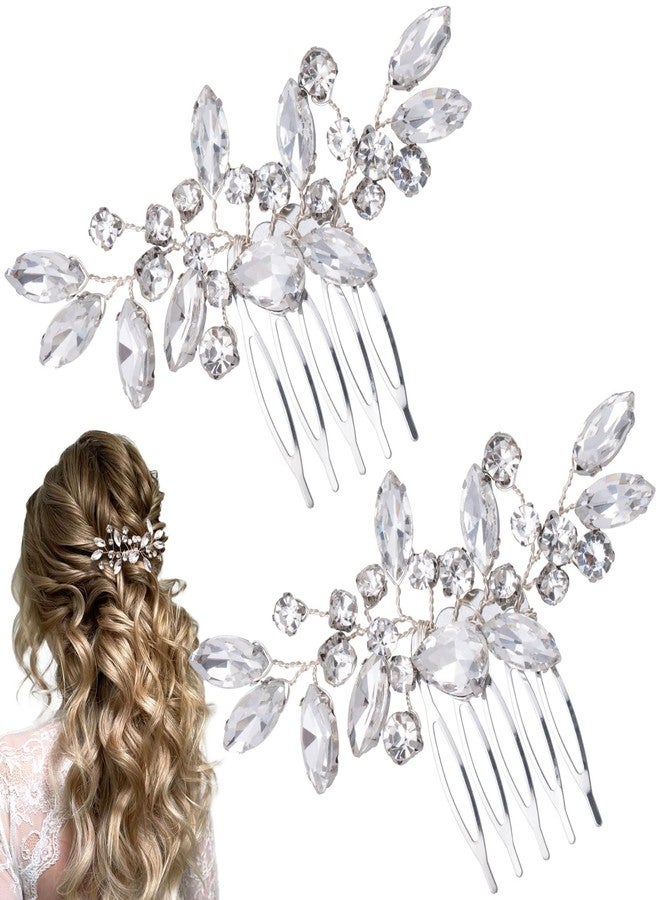SmallCat 2 PCS Rhinestone Hair Comb, Silver Wedding Hair Combs, Sparkly Crystal Bridal Hair Accessories for Women, Brides for Wedding, Prom, Engagement, Christmas - Image 1