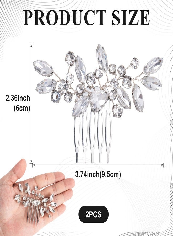 SmallCat 2 PCS Rhinestone Hair Comb, Silver Wedding Hair Combs, Sparkly Crystal Bridal Hair Accessories for Women, Brides for Wedding, Prom, Engagement, Christmas - Image 2