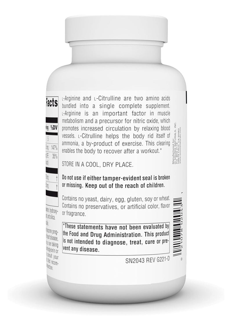 Source Naturals Larginine Lcitrulline Complex 120 Tablets 1000 Mg - Image 3