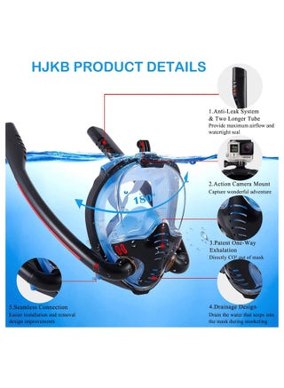 Full Face Snorkel Mask - Diving Mask with Dry Top Breathing System Double-Tube, 180 Degree Panoramic Snorkeling Mask with Camera Mount, Anti-Fogging Anti-Leak Snorkeling Gear for Adults and Kids - view 2